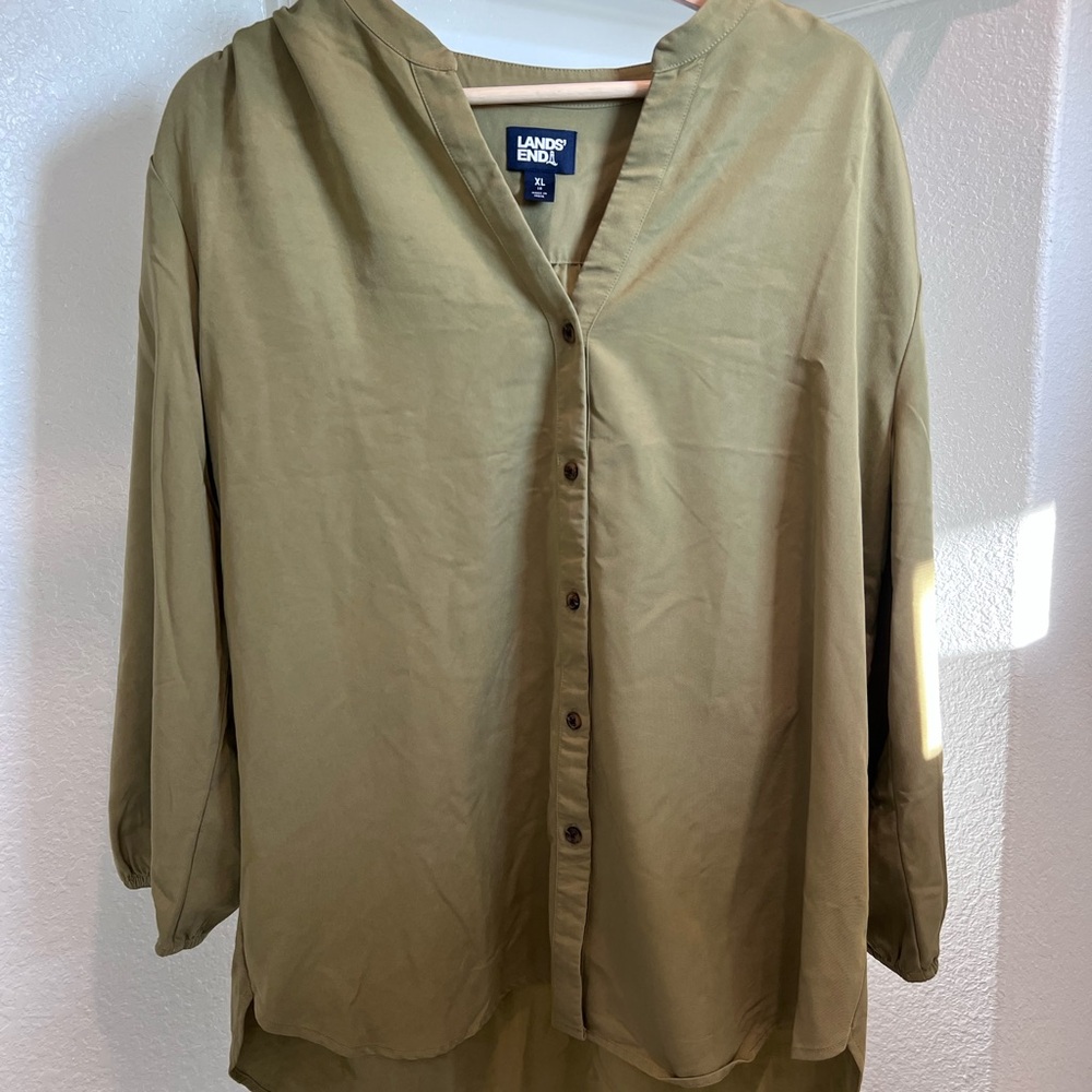 Woman’s Lands' End Olive Green Button-Up Shirt